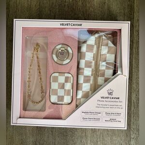 Velvet Caviar Phone Accessories Set Nude Vibe Checker Pattern New